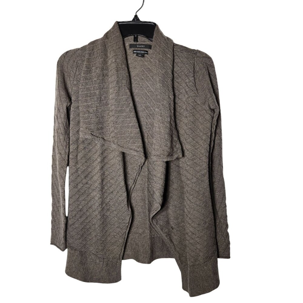 Tahari Womens Merino Wool Open Front Cardigan‎ Sweater Size Medium Cozy Neutral